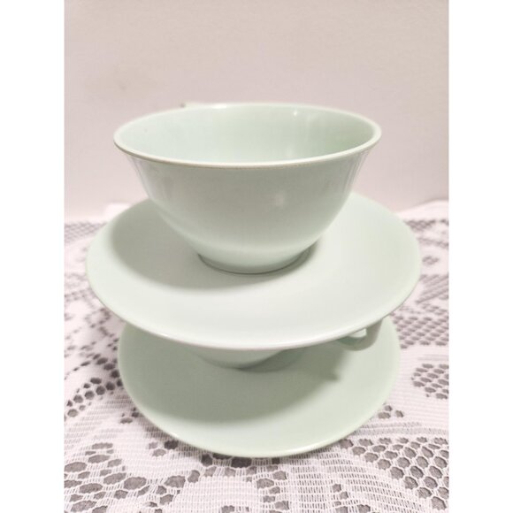 Vintage Mel Mac Green Tea Cup & Saucer Set - 1970s Cottagecore Kitchen Decor - Picture 3 of 10